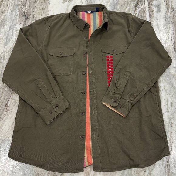 NEW Land's End Men's Green Flannel Lined Long Sleeve Work Shirt Jacket - Picture 1 of 6
